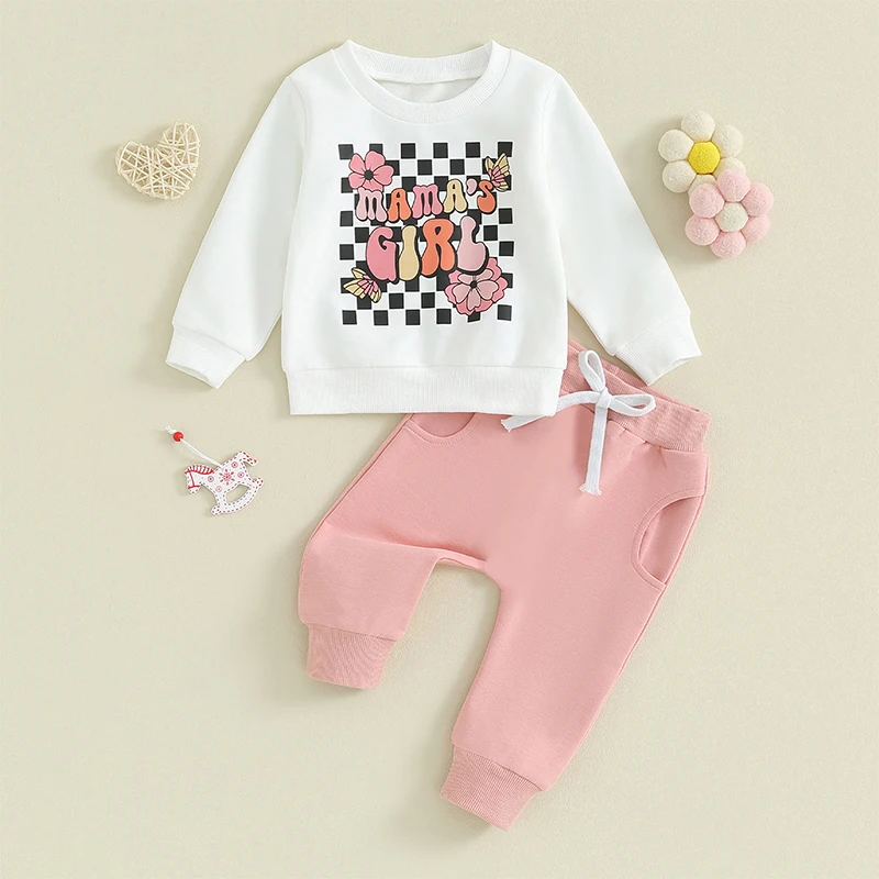 2023-08-14 Lioraitiin 0-3T Toddler Baby Girl Clothes Long Sleeve Pullover Sweatshirt Stretch Jogger Pants Infant Fall Outfit