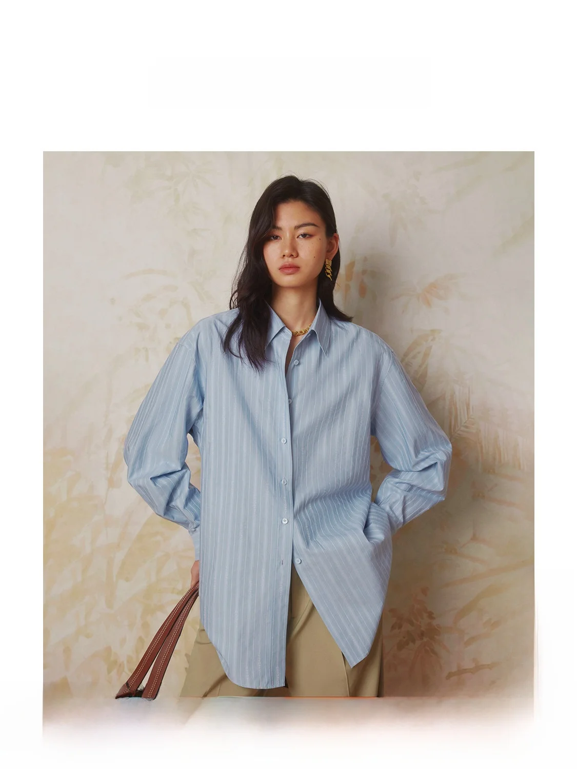 

Founder Series Intellectuals Striped Shirt Blue Cotton Pure Spring Summer Loose Fit Button Detail Regular Sleeve Long Shirt