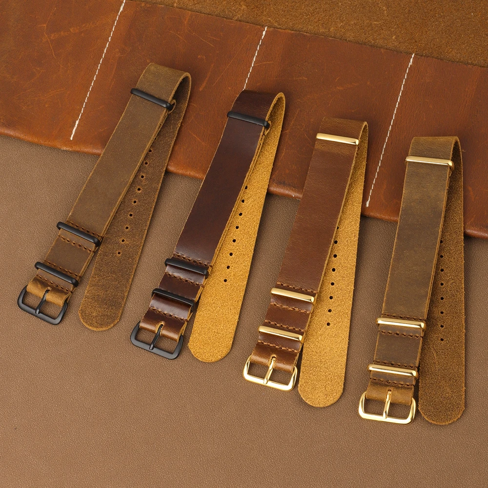 Bracelet de montre Vintage en cuir Crazy Horse, 18mm 20mm 22mm, Long marron pour Seiko, remplacement universel, accessoires de montre