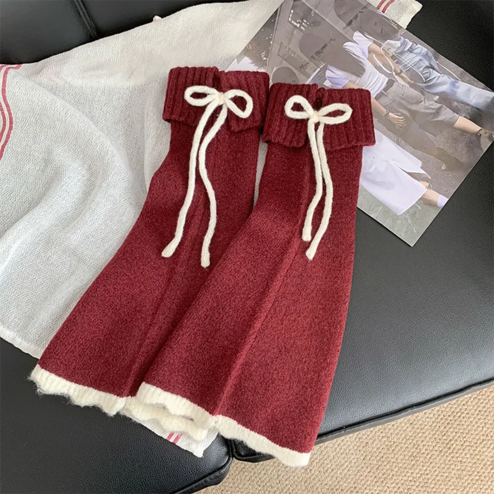 

Solid Color Y2K Lace Up Leg Warmers Sweet Ballet Loose Knit Banding Leggings Flare Elastic Women's Plush Stockings Streetwear