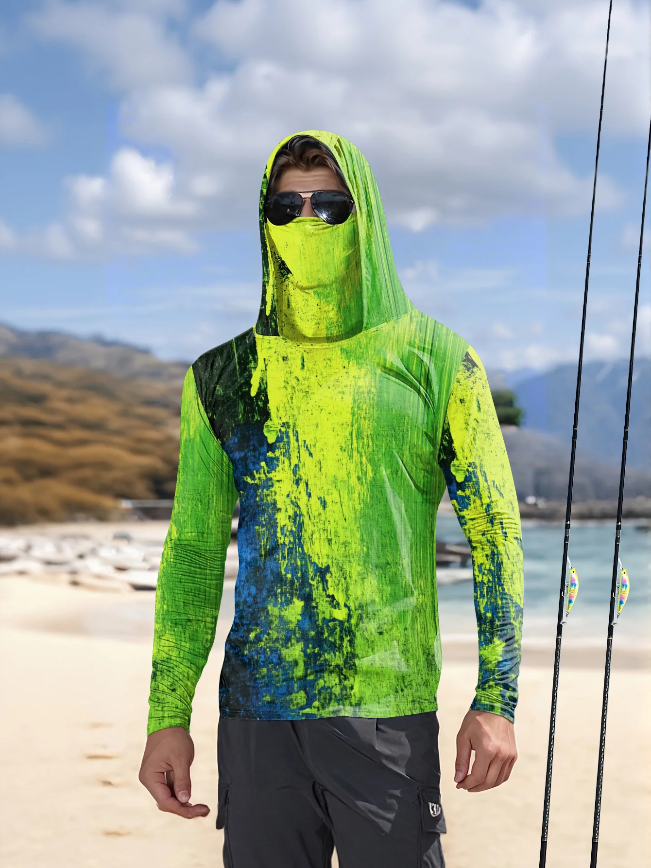 Fishing Hoodie Men Long Sleeve Quick Dry Breathable Clothing UV Protection Outdoor Fishing T-Shirt Fishing Clothes