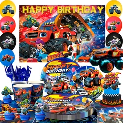 Monster Truck Party Supplies,140pcs Monster Truck Birthday Decorations&Tableware Set Blaze Party Decorations for Kids
