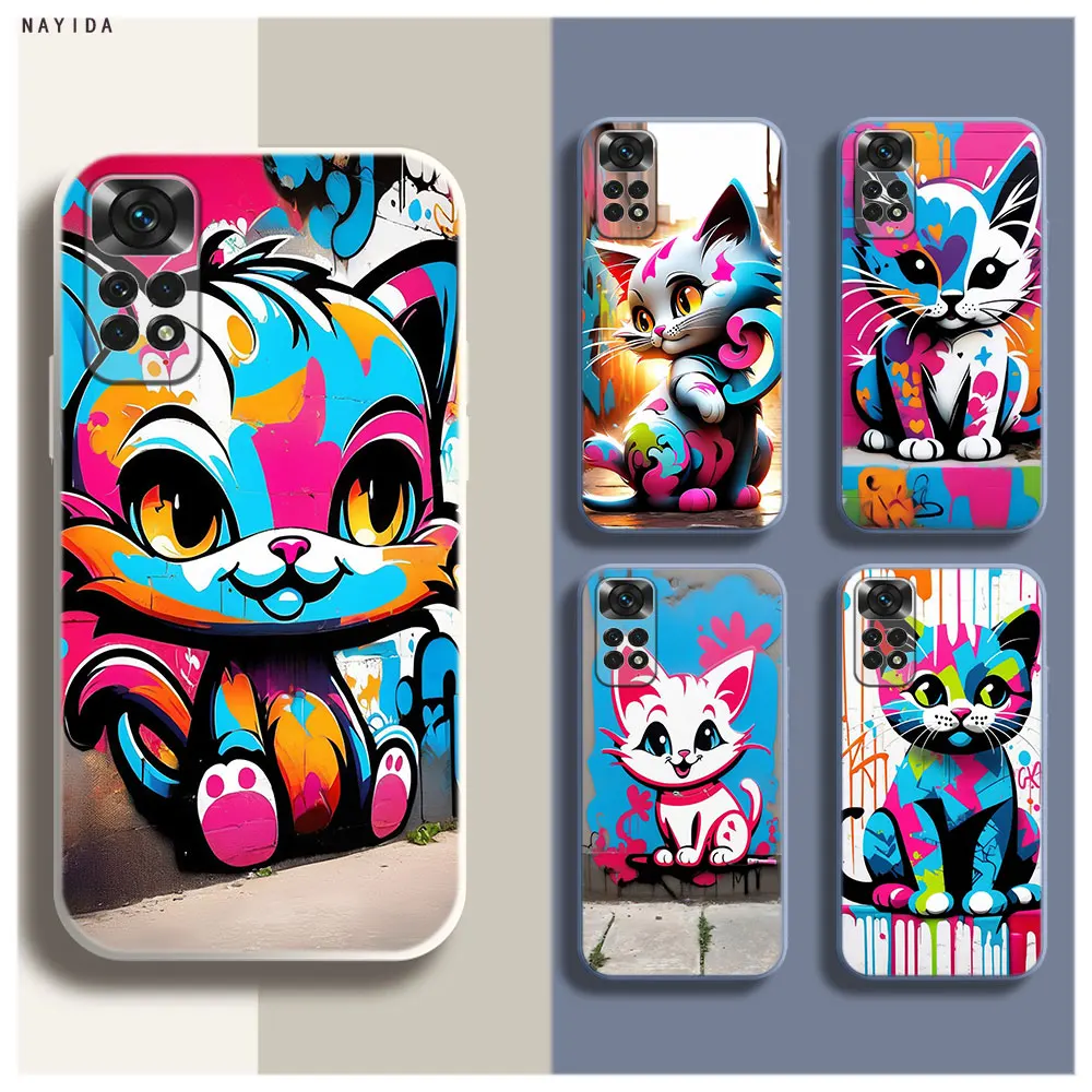 Soft Silicone Phone Case For Xiaomi Redmi Note 12 11 12S Pro Plus 12c 11a 4G 5G Original Cover Graffiti kitten