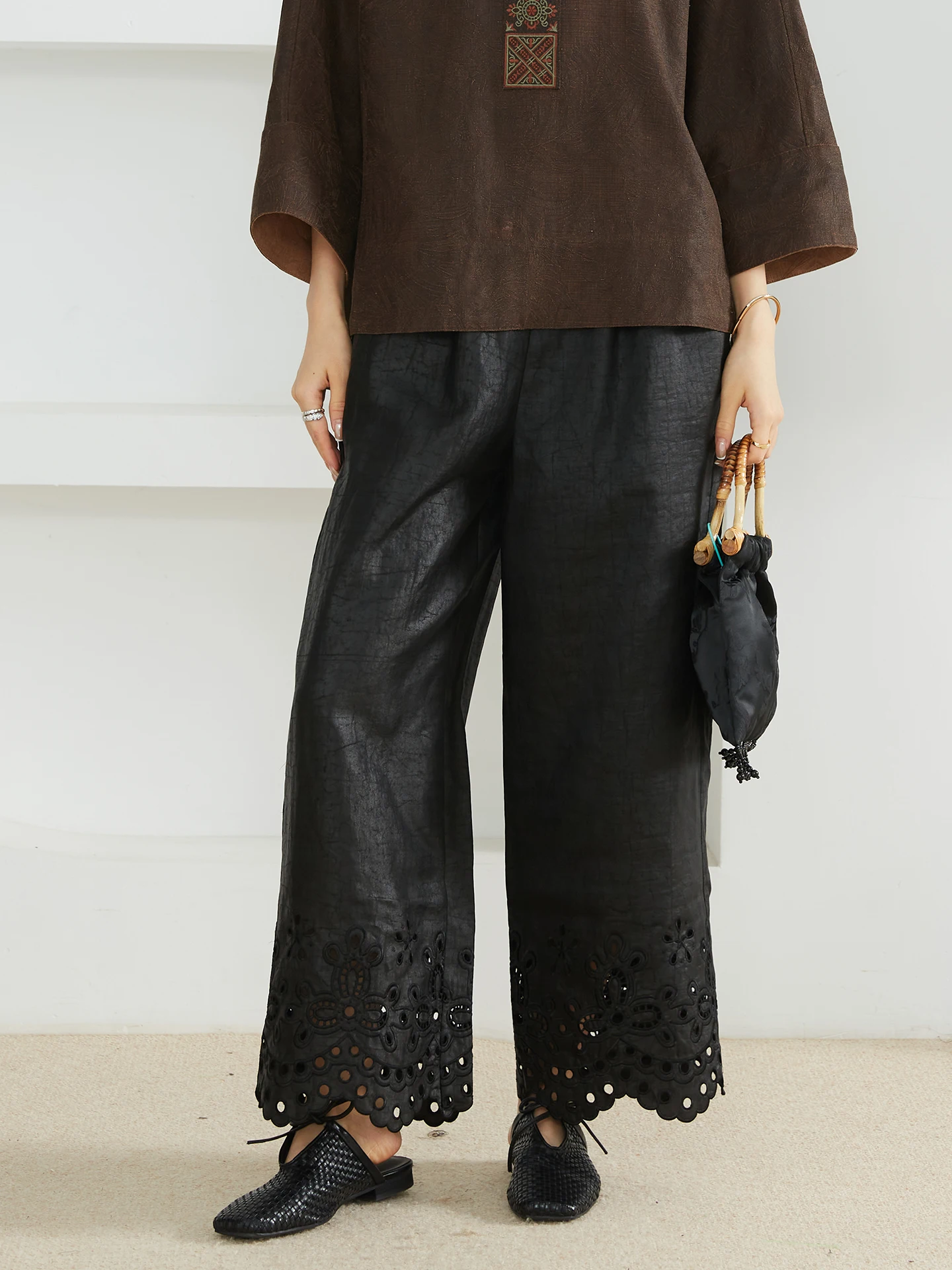 

Широкие брюки из натурального шелка свободного кроя, повседневные, с эффектом блеска, оригинальные THQUE