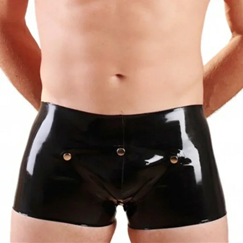 

Men Latex Gummi Shorts Rubber Boxer with Crotch Codpiece Underwear Black Cosplay Costumes