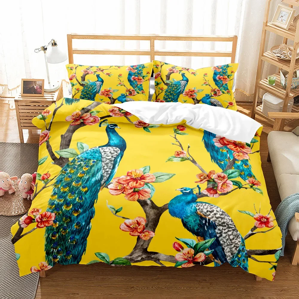 3pcs Graceful Peacock Art 3D Bedding Set Single Twin Double Queen King Cal King Size Bed Linen Set  Washed Cotton Duvet Cover