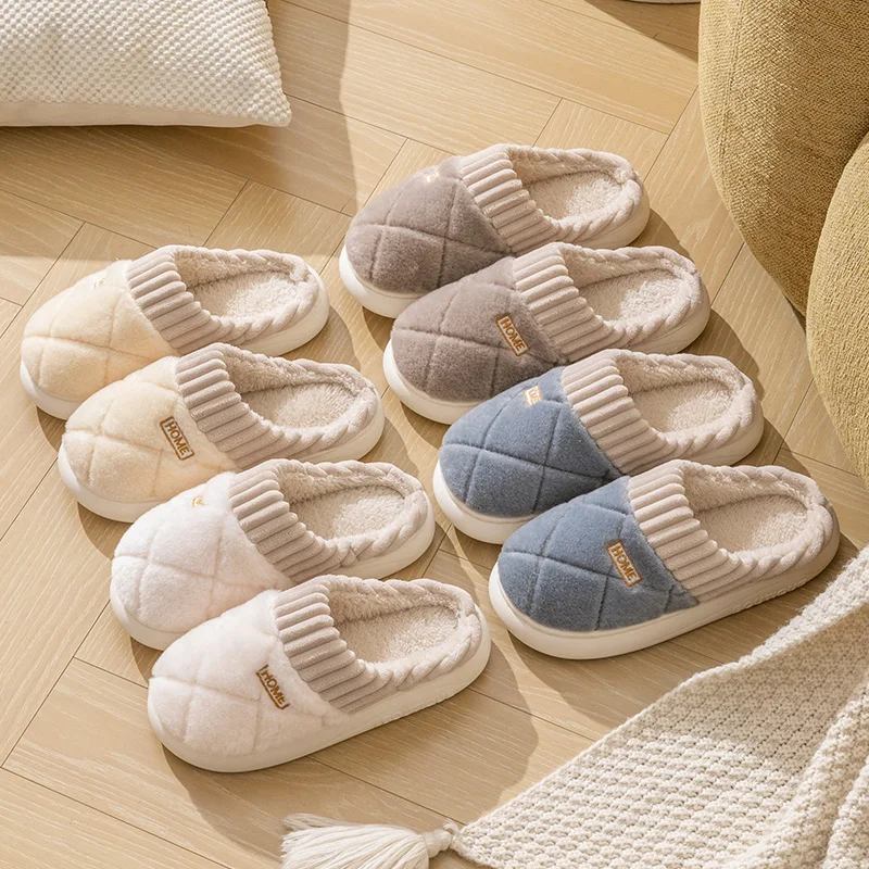 

Cotton slippers for women, autumn and winter new style, indoor home, thick bottom, warm fur plush slippers for outdoor wear