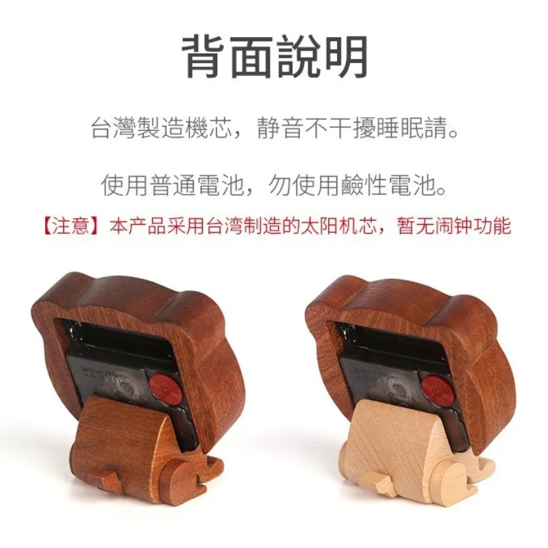 Korean Cartoon Bear Decorative Table Clock Creative Solid Wood Ornaments Clock Bedroom Office Desk Decoration Quartz Watch