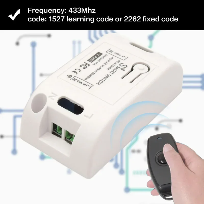 DieSe Universal Wireless Remote Control 433Mhz AC 90~220V 10A 1CH Relay Receiver Module, Fobs For LED and Light Lamp