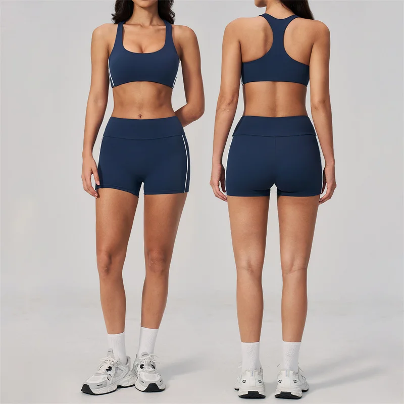 TRY TO BN Conjunto Deportivo de Dos Piezas para Mujer con Bloques de Color, Shorts de Yoga de Cintura Baja con Efecto Levanta Glúteos, Ropa para Entrenamiento, Running, Fitness y Gimnasio