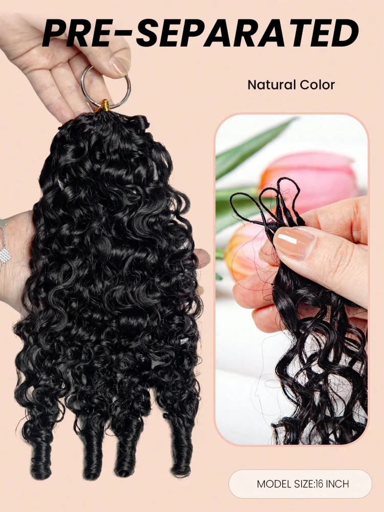Feather Human Hair Extensions Boho Braided Pre-Looped Burmese Curly Crochet Hair with Miracle Knots Spiral Curly Hair For Braids