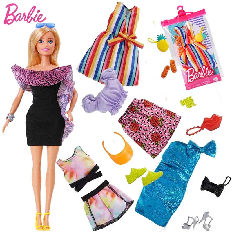 Original Barbie Doll Fashion Clothes Party Gown Necklace Outfits Doll Shoes Set  Accessories Girl's Birthday Christmas Gifts