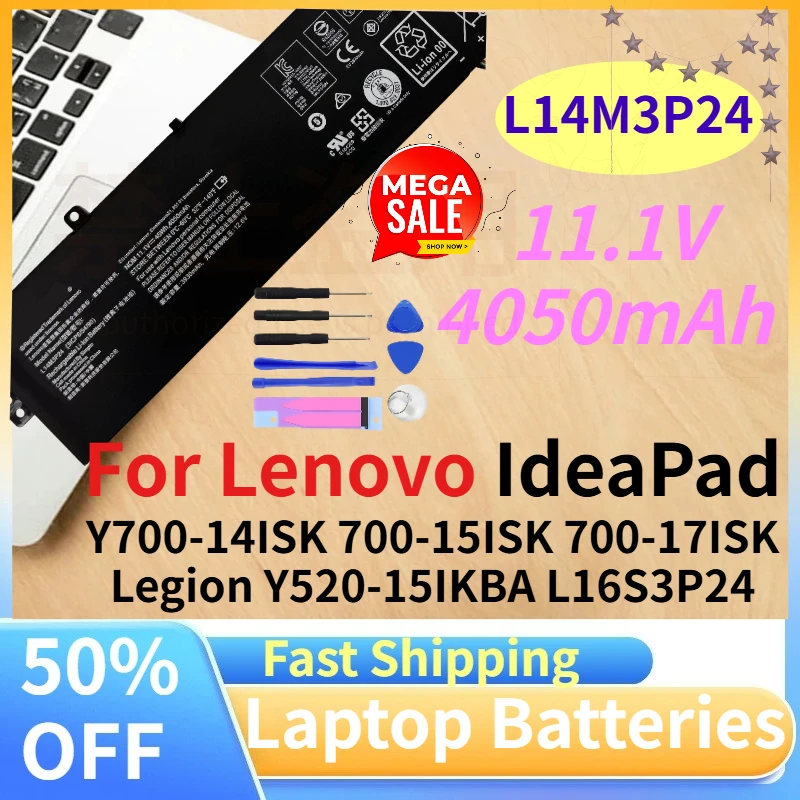 

11.1V 4050mAh L14M3P24 Laptop Battery for Lenovo IdeaPad Y700-14ISK 700-15ISK 700-17ISK Legion Y520-15IKBA L16S3P24 Compatible