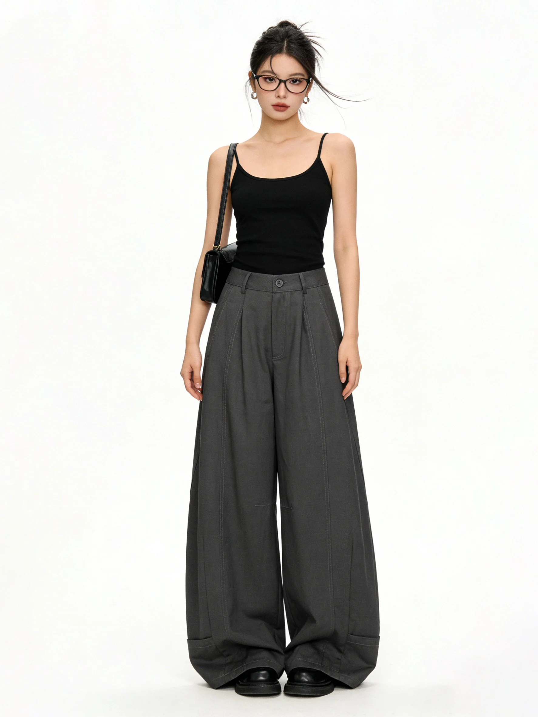 

High Waist Wide Leg Pants Women's Early Spring Commute Versatile Slimming Drapey Casual Floor-Length Pants Pure Color