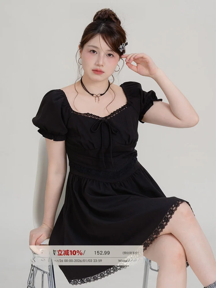 

Sweet Bla с квадратным воротником Bubble Sve Dr Heynew, женская одежда больших размеров, корейская одежда свободного покроя из полиэстера...