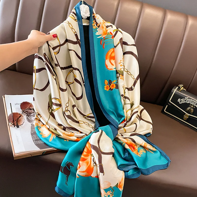 

2023 New Popular Beach Bandanna The Four Seasons Design Shawls Women 180X90CM Square Scarves Luxury Style Sunscreen Silk Scarf