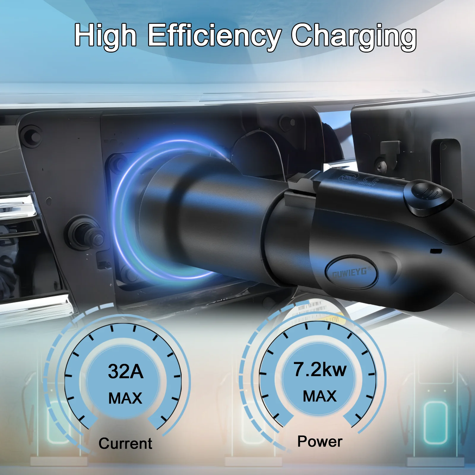 GUWIEYG GBT إلى NACS محول 32A 7.2KW MAX متوافق مع تسلا نموذج 3 S Y X سيارات محول شاحن السيارة الكهربائية