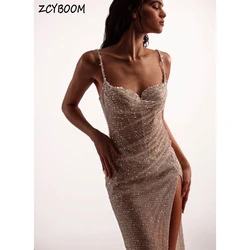 Customized Strap Sweetheart Sequin Sleeveless Evening Dress 2024 Mermaid Floor Length Side Slit Custom Made Party Prom Dress