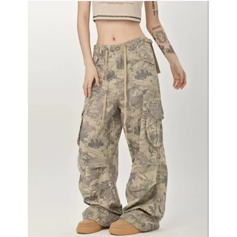 QWEEK Vintage Oversize Camouflage Cargo Pants Woman America Retro Hip Hop Baggy Trouser Harajuku Streetwear Wide Leg Pantalones