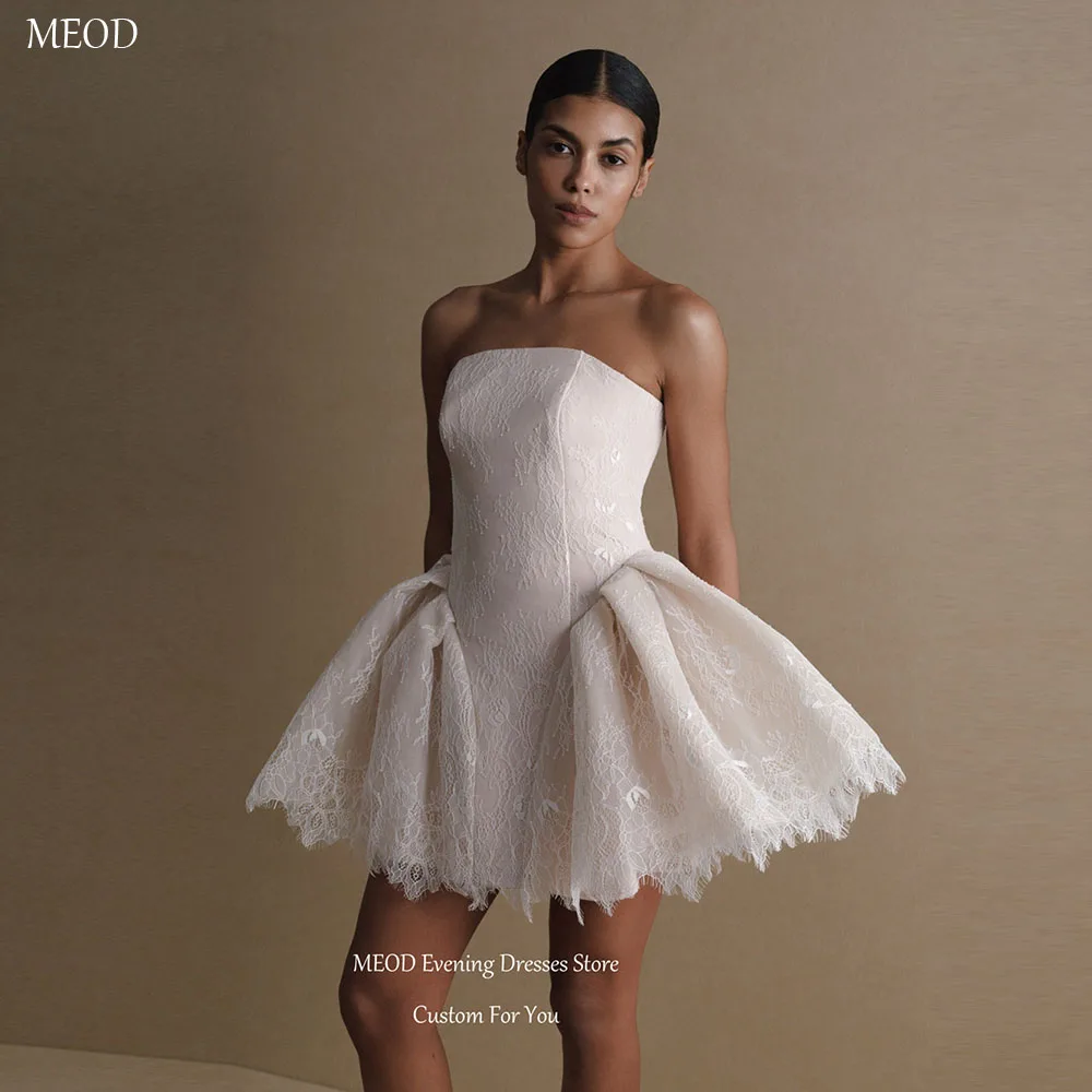 

MEOD Graceful Strapless Short Wedding Dresses Sleeveless Vestido De Novia Vintage Lace Appliques Mini Wedding Gown Customized