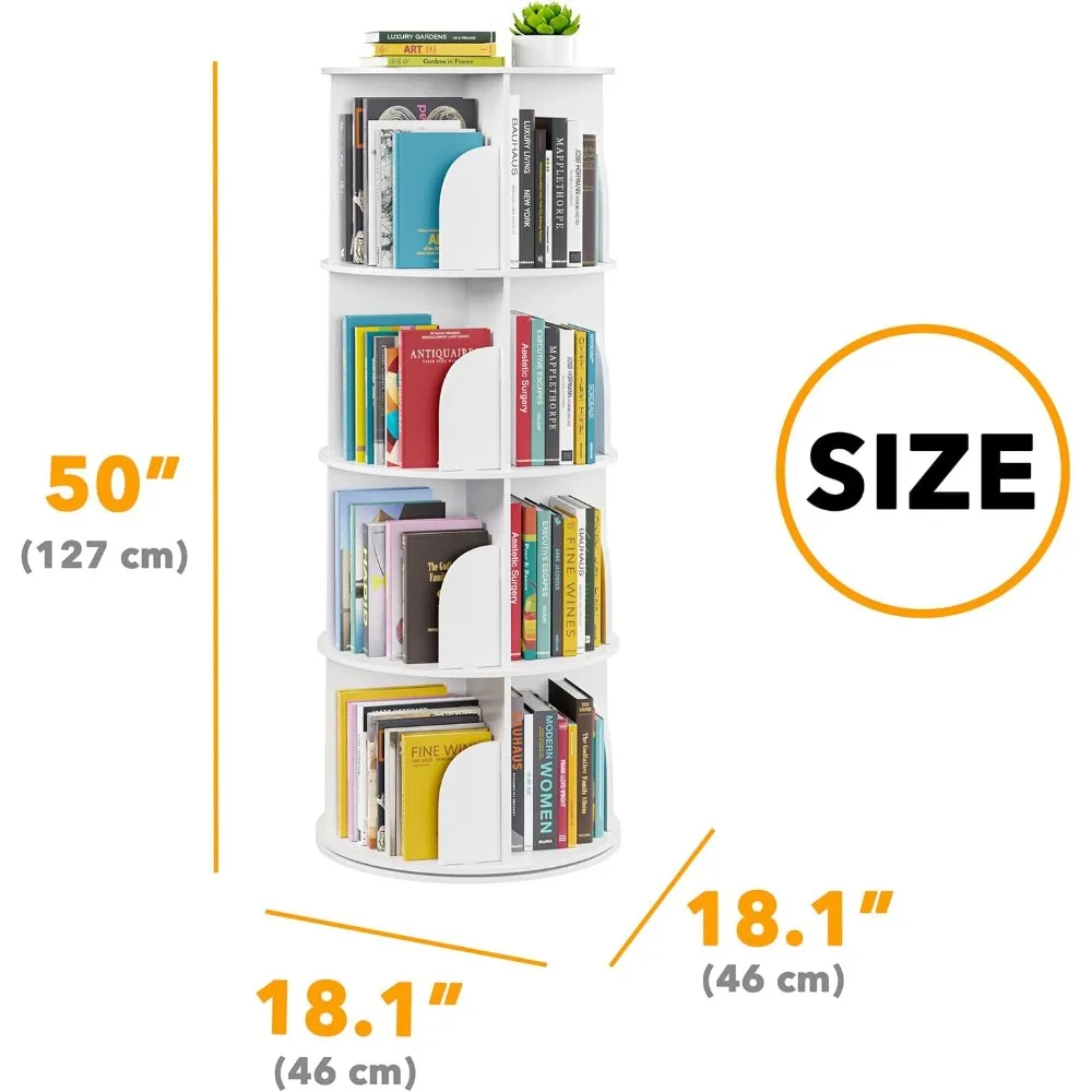 Torre per libreria girevole a 4 livelli, libreria girevole Lazy Susan, carosello rotondo per riporre scaffali per libri girevole a 360 gradi, rotazione verticale