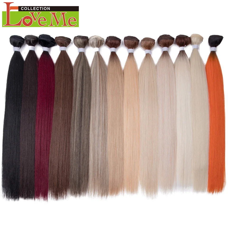 LOVE ME Bone Straight Hair Extensions Ombre Blonde Hair Bundles Super Long Hair Synthetic 24 Inch Straight Hair Full to End