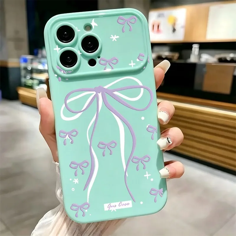 Large Purple Bow Star Doodle Print Phone Case For iPhone 17 16 15 14 13 12 11 Pro Max Plus Soft Shockproof TPU Cover view 6