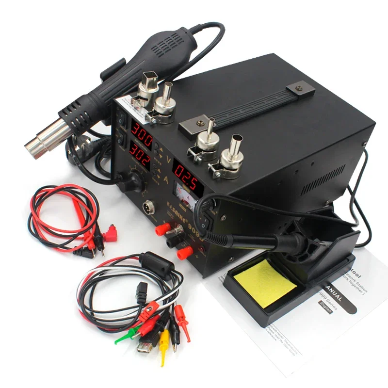 SAIKE 909D 3 in 1 Soldering Station Hot Air Gun Desoldering Electric Iron Welding 1A/2A 0-15V DC Regulated Power Supply