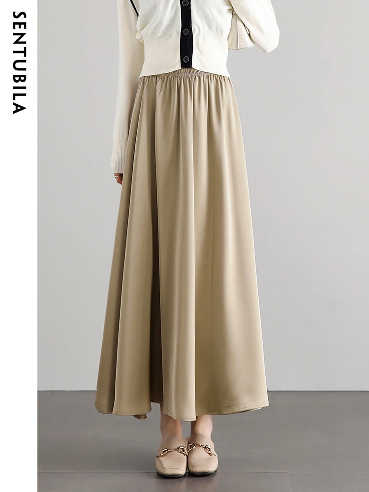 

SENTUBILA Elegant Swing Long Skirts for Women Fashion 2024 Autumn Simple Elastic Waist Loose Skirt Women's Clothes W33Q51133