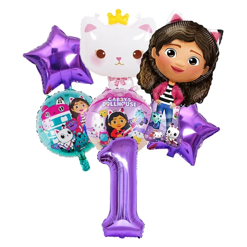 Gabby Dollhouse Cats Number Balloon Children's Birthday Party Decoration Aluminum Balloons Girl Gabby's Doll Balloon Set Gift