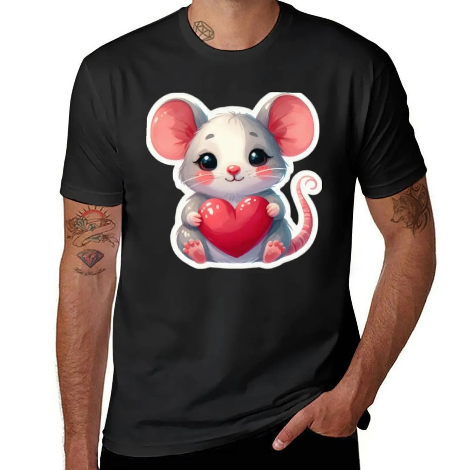 

happy valentines day mouse with heart T-Shirt plain animal prinfor boys mens plain t shirts