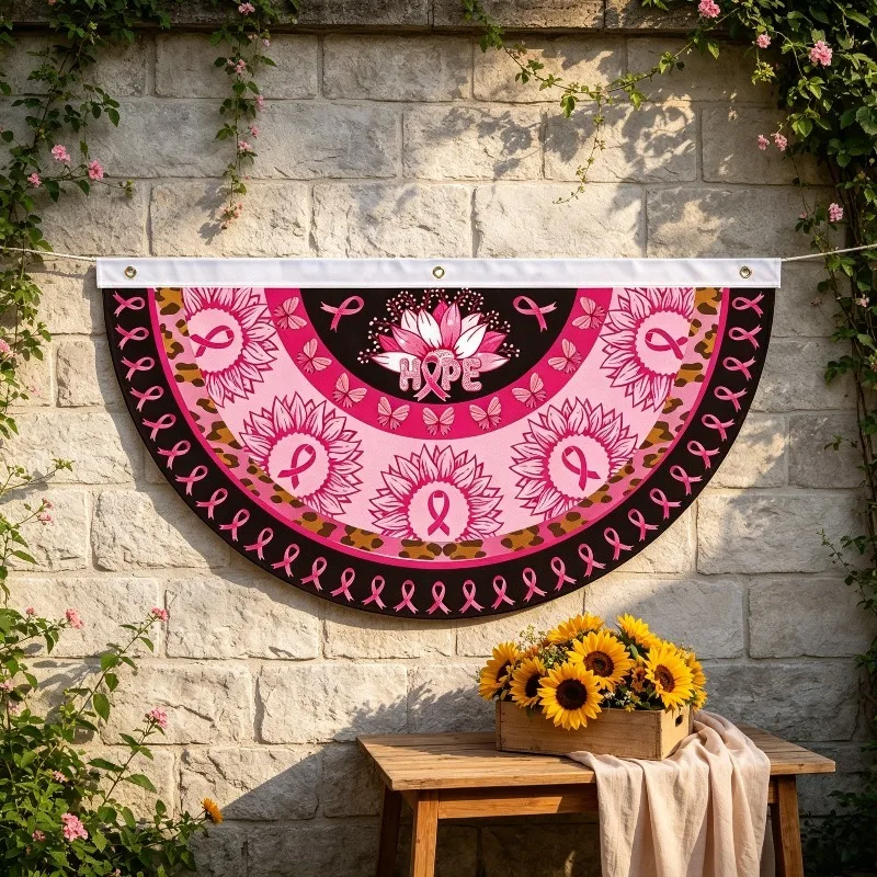 Photo Booth Prop Breast Care Day Decor Supplies Fan Shaped Semi Circular Flag Banner For Outdoor Yard Scene Background Layout