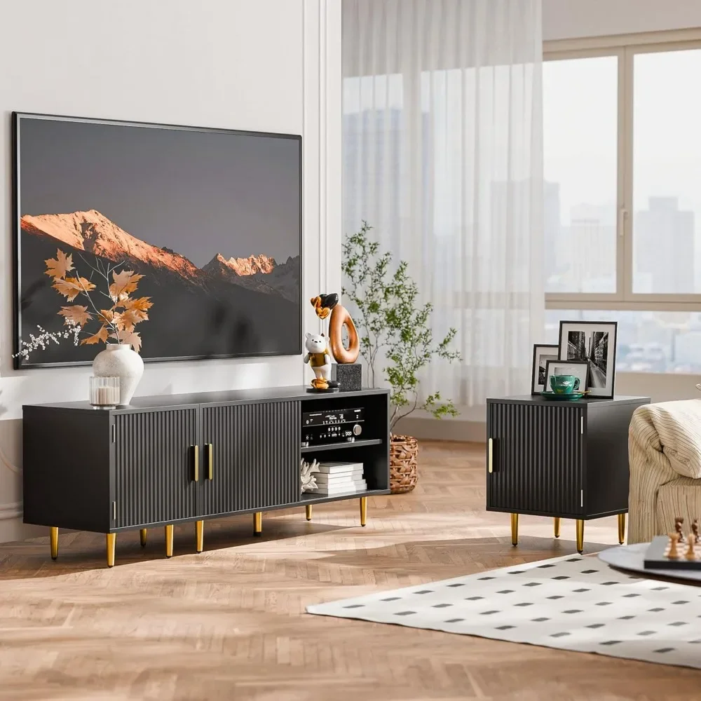

75" Modern Fluted TV Stand – Fits TVs up to 80", Mid Century Entertainment Center with Storage & Open Shelves