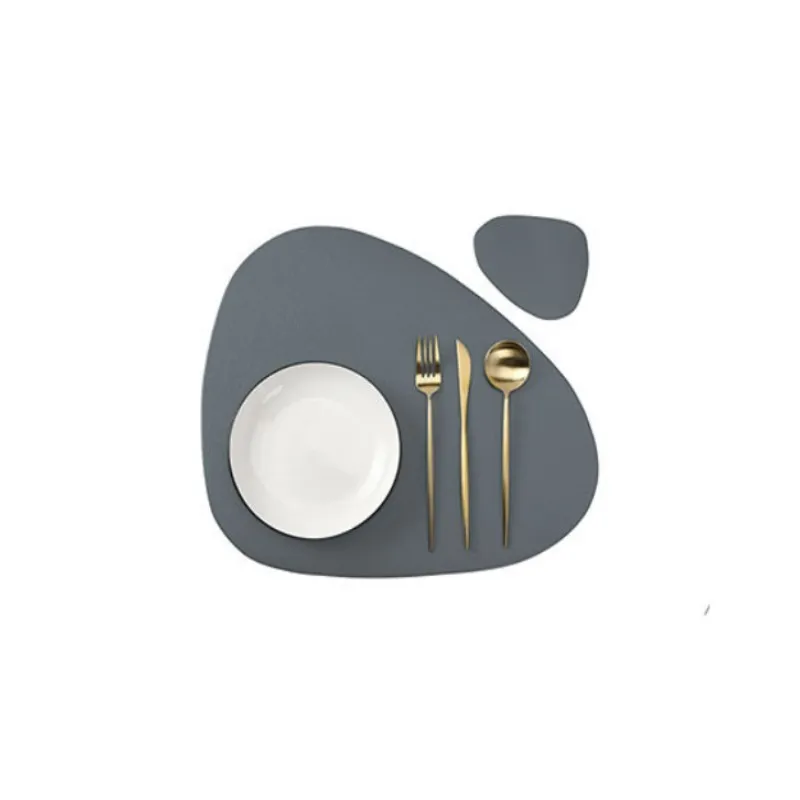 NONE 1/4/6 Sets Creme Tischset und Untersetzer-Set, ölbeständig, wasserdicht, für die Küche, unregelmäßige Form, PU-Leder, Tische, Matten, Pad, Café 5