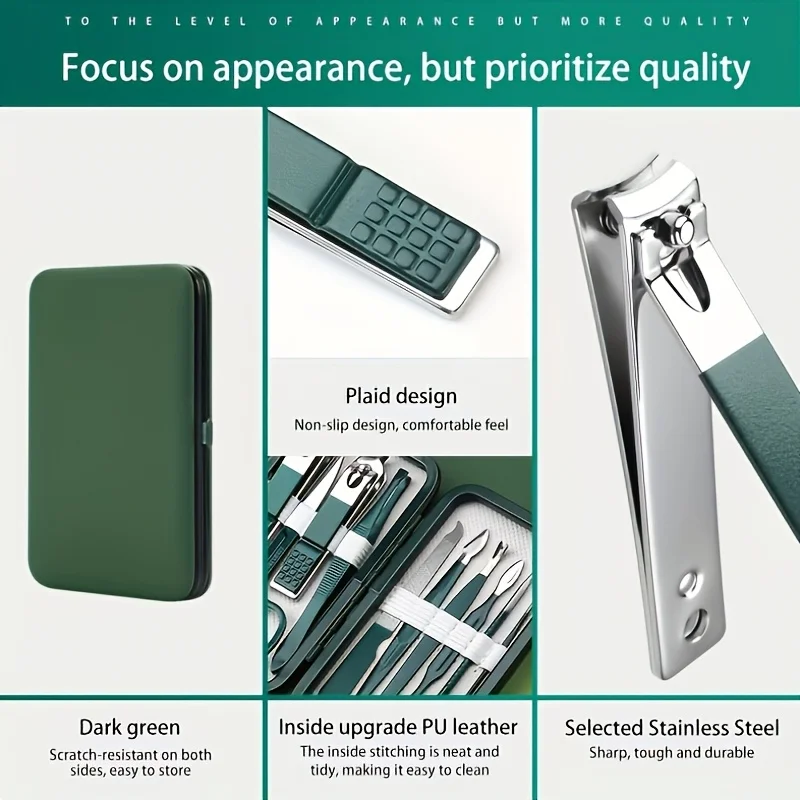 

7pcs Classic Manicure Set Stainless Steel Nail Clippers, Cuticle Pusher, Nail File, Ear Cleaner Care Tools with Storage Case