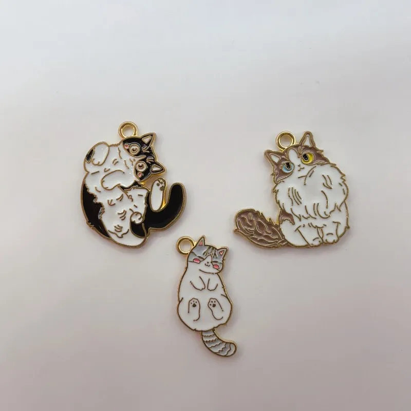 10pcs cartoon alloy gray cat charm enamel pendant jewelry making cute earrings necklace accessories Diy supplies