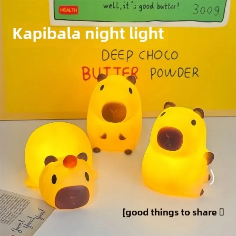 

Маленький ночник Capybara, портативный USB перезаряжаемый светильник для животных, лампа с сенсорным управлением, силиконовый ночник с функцией синхронизации