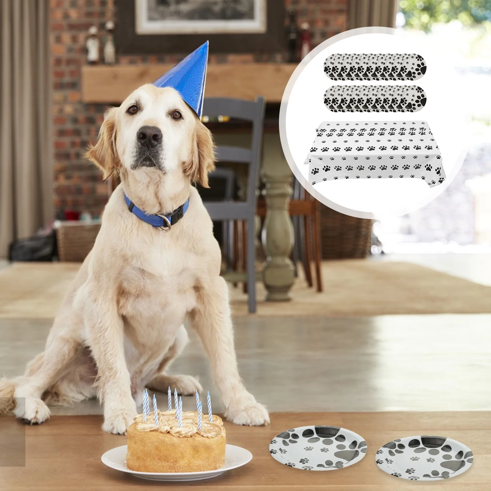 

1Set Dog Claw Prints Plate Tablecloth Durable Paper ABS Material Dog Pet Party Supplies Paw Pattern Decoration