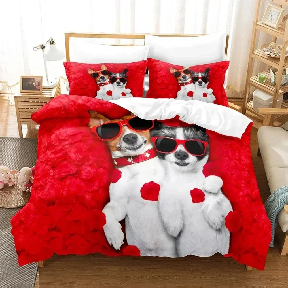 Dog Comforter Duvet Cover Twin Kids Cute Bedding set Cartoon Puppy Pattern Duvet Cover Set 3D QuiltComforter Cover&Pillowcases