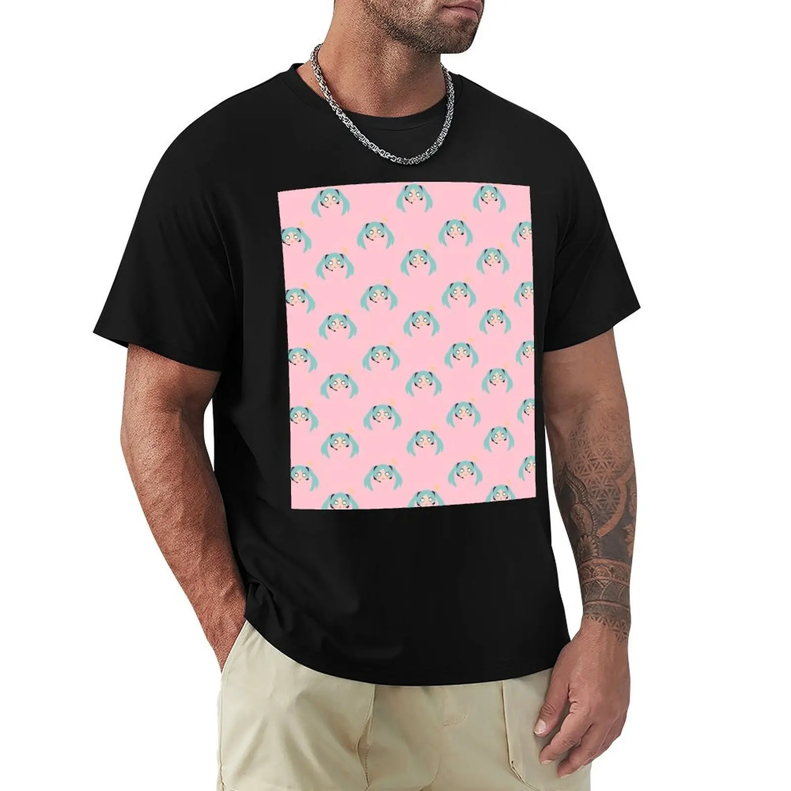 

Miku Binder Pattern - Pink T-Shirt Luxury man vintage clothes anime stuff cotton man t-shirts slim fit t shirts for men