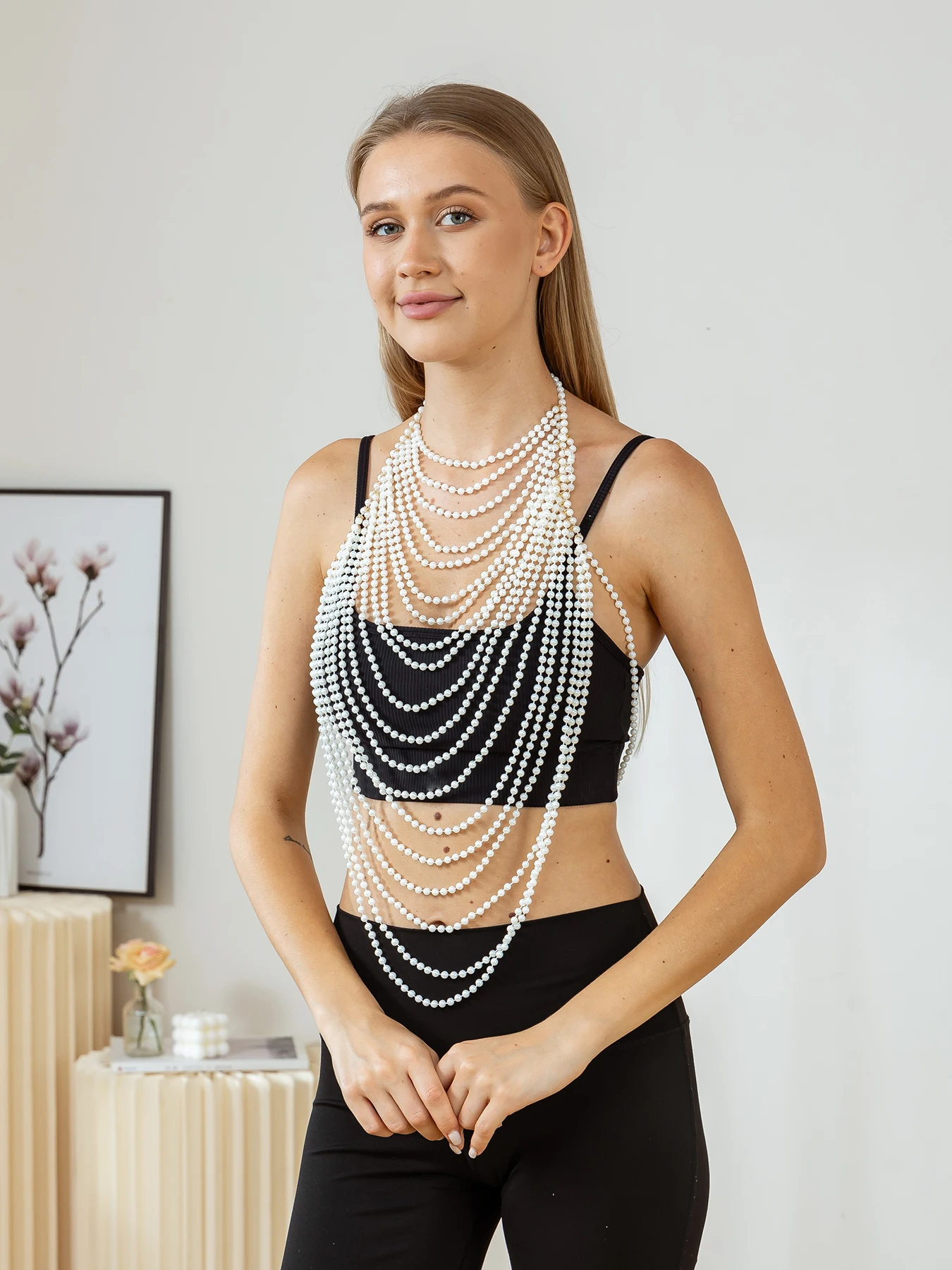 Multi-Layer Handmade Beaded Body Chain European Street Style Versatile Ladies Shoulder