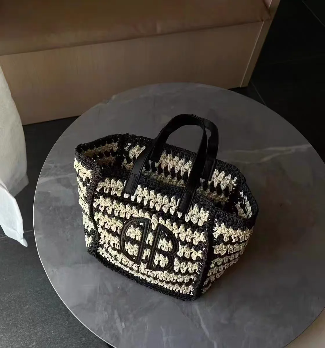 Raffia Crochet Bucket straw tote bag women handmade large capacity summer beach woven handbag khaki natrual 2023 new