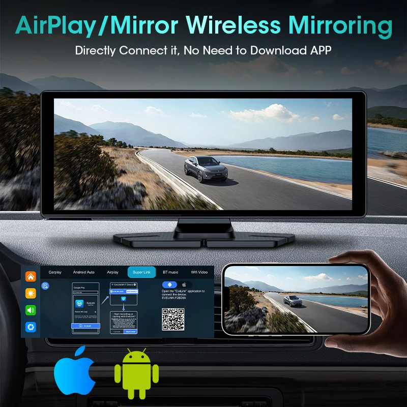 Jansite Universal 10.26 بوصة شاشة ذكية راديو السيارة الوسائط المتعددة واي فاي مشغل فيديو لاسلكي Carplay أندرويد السيارات MirrorLink WiFi #2