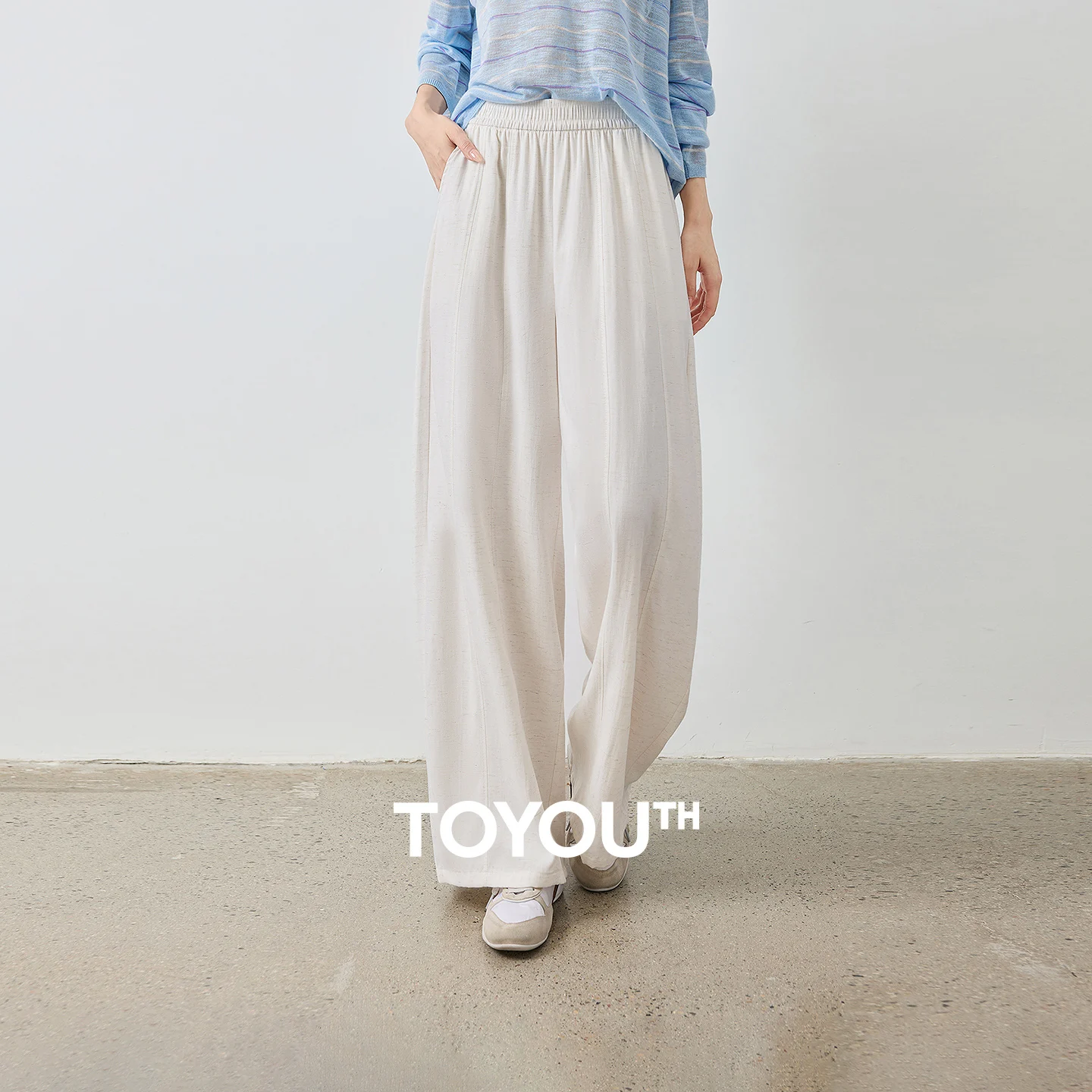 TOYOUTH Women's Wide Leg Pants 2026 Autumn New Elastic Waist Split Line Loose Relaxed Versatile Trousers