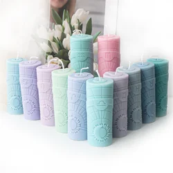 Zodiac Pillar Candle Molds DIY Twelve Constellation Tall Cylindrical Sun Luna Moon Pattern Silicone Mold for Candle Plaster