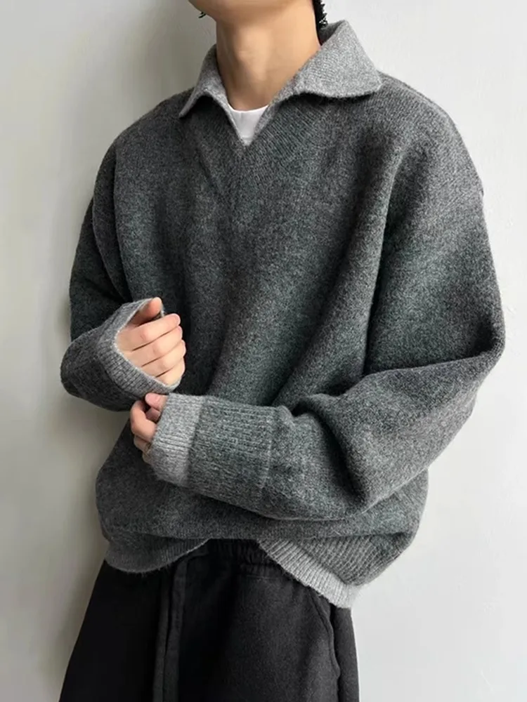 

Мужской вязаный свитер в стиле ретро с V-образным вырезом, осенне-зимний, свободного кроя, с длинными рукавами, для повседневной носки