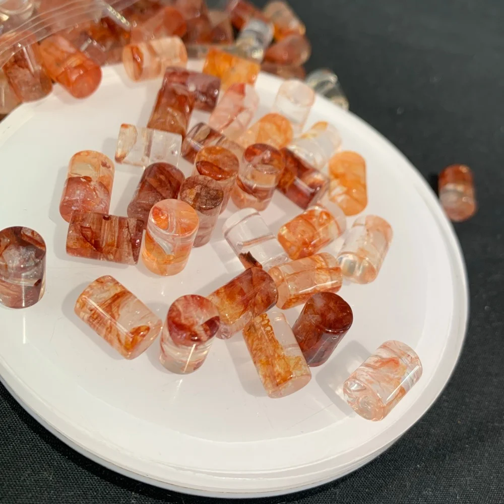 12mm 10pc Natural Red Hematoid Quartz Column Beads Red Phantom Crystal Tube Loose Stone DIY Bracelet Earring Making