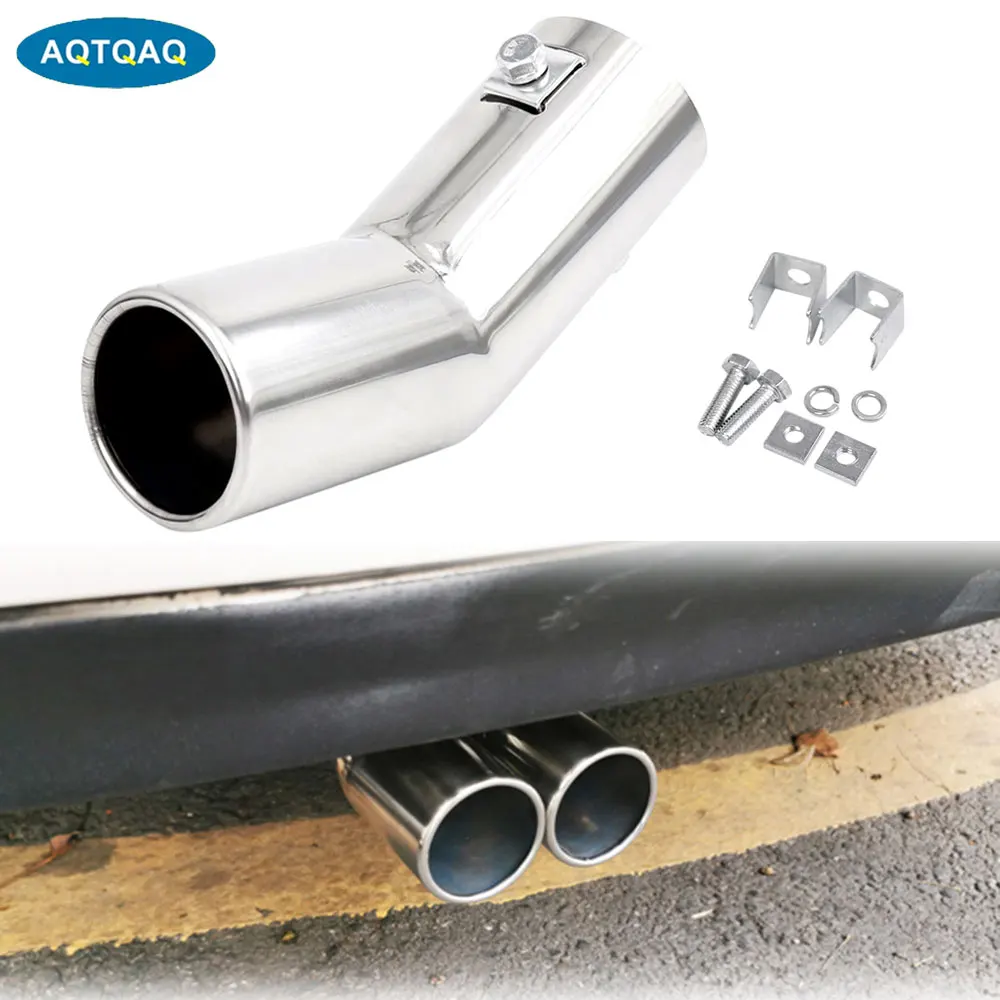 AQTQAQ Car Tail Pipes Replacement Car Style Dual Pipe Stainless Steel Exhaust Tail Pipes Muffler Tips for VW Golf 4 Bora Jetta