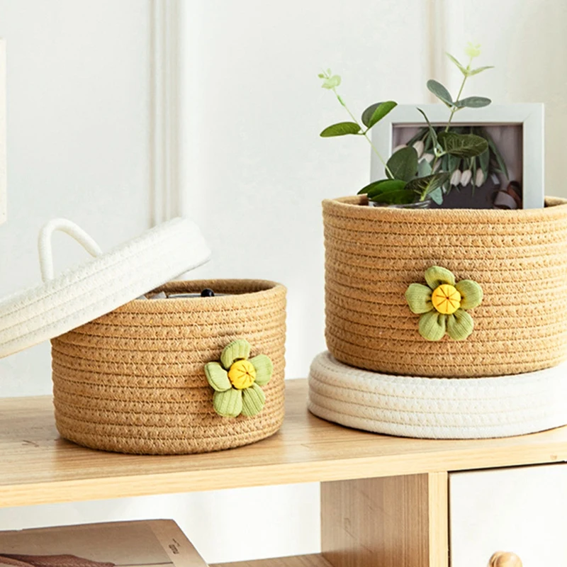 3Pcs Storage Baskets With Lid Cotton String Baskets For Organizing Baby Nursery Storage Boxes Kid's Toys Gifts