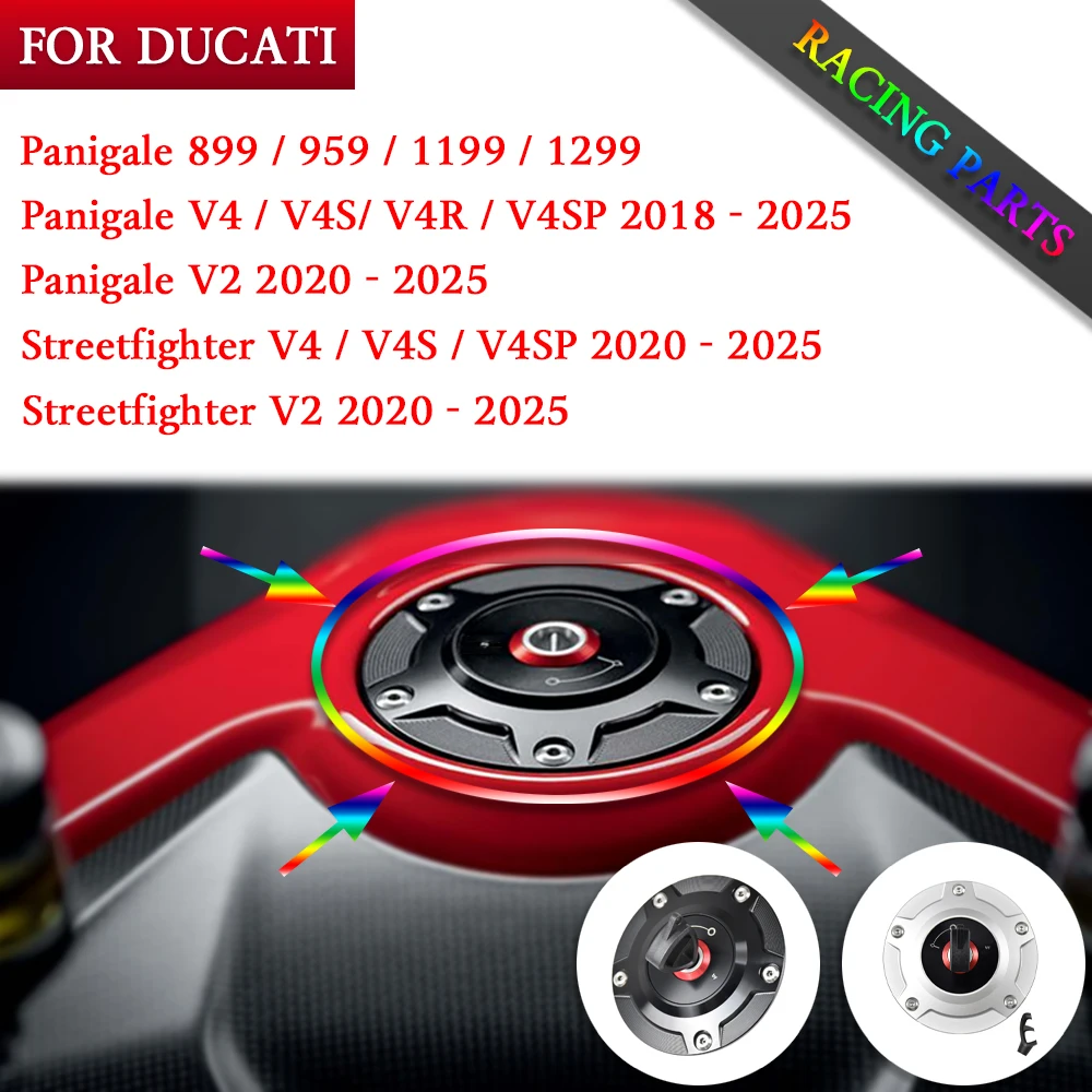 Quick-Release Fuel Cap For DUCATI Panigale V4 V4S V4R V2 1199 1299 Streetfighter V4 V4S V2 Racing Gas Tank Cover With Logo Keys